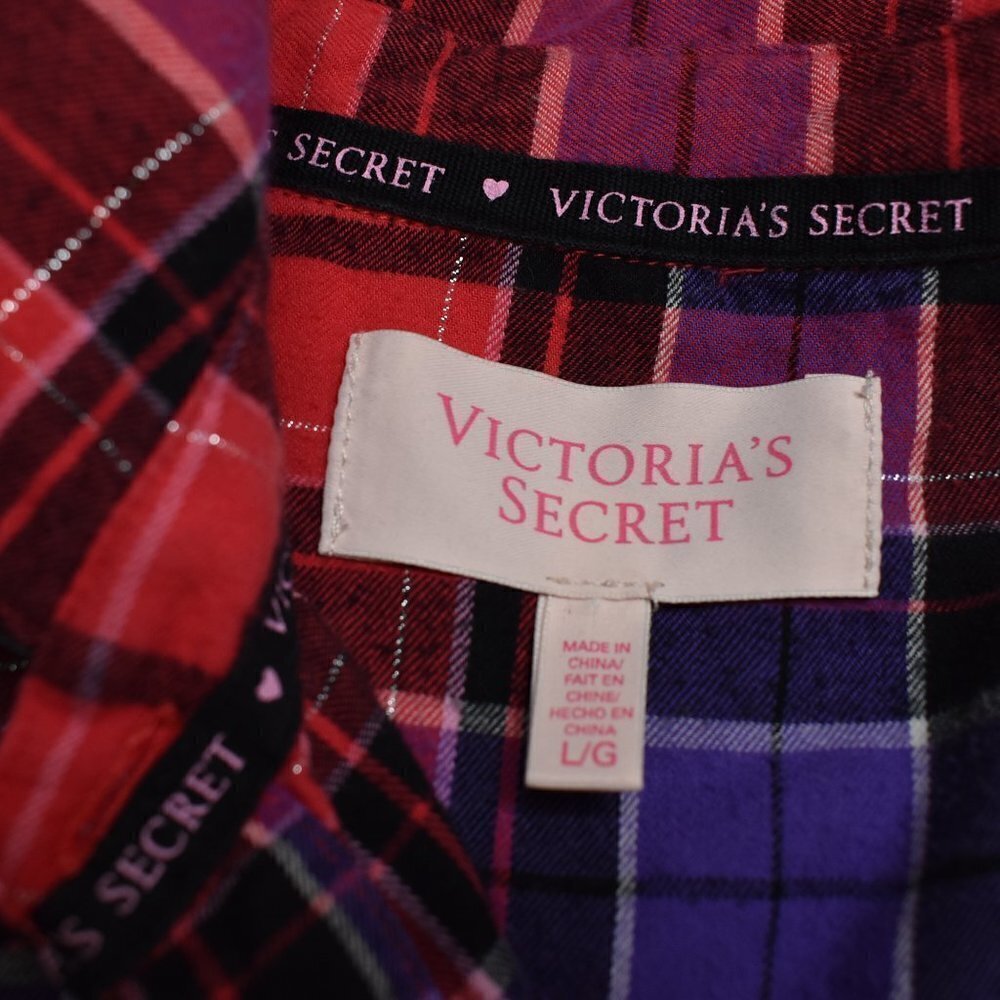 Victorias Secret Flannel Pajama Top Plaid Sz L Tunic Sleep Cabincore Western - Picture 9 of 15
